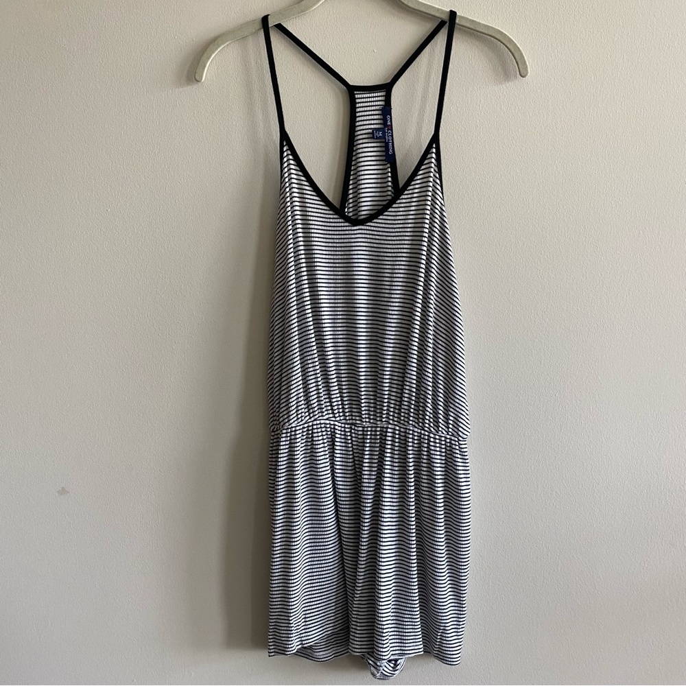 One Clothing Black and White Stripped V-neck Romper